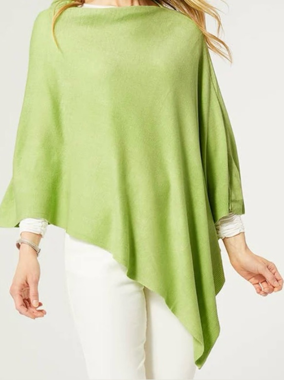 Light Green Women's Asymmetric Poncho Sweater